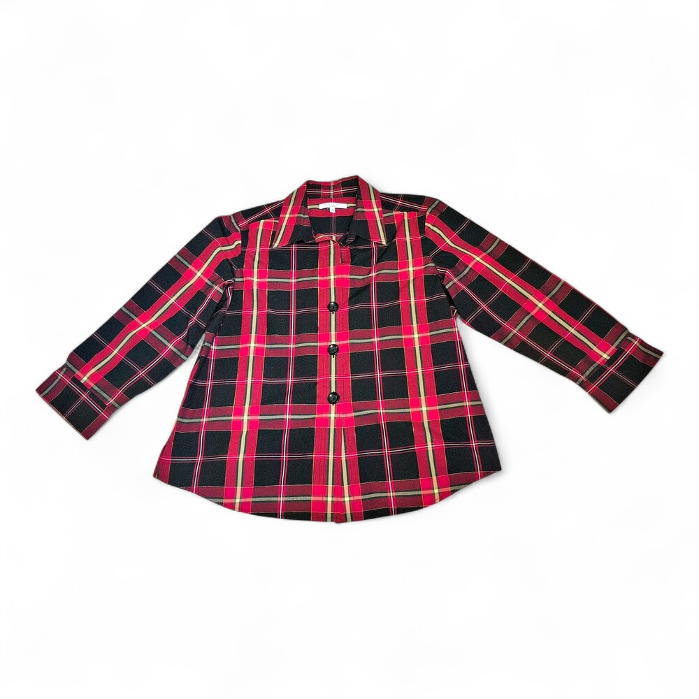 Foxcroft Plus Red Plaid Button-Down Shirt, Size 16
